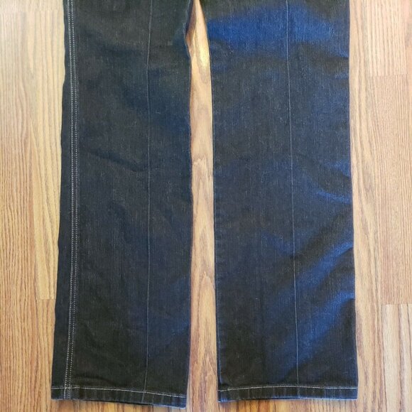 Escada Jeans Womens 10 Italy 40 Black Gold Stitch Straight Leg Mid Rise Stretch - Picture 8 of 12